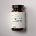 Supplement bottle labeled 'Magnesium Glycinate+' by Clenvia on a gray background