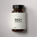 Supplement bottle labeled 'NAD+ Resveratrol' by Clenvia on a gray background