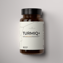 Bottle of TURMIQ+ supplement with Clenvia label on a gray background